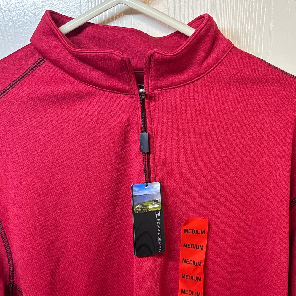 Pebble Beach Men's Raspberry Red Quarter-Zip Sweater - Picture 9 of 9